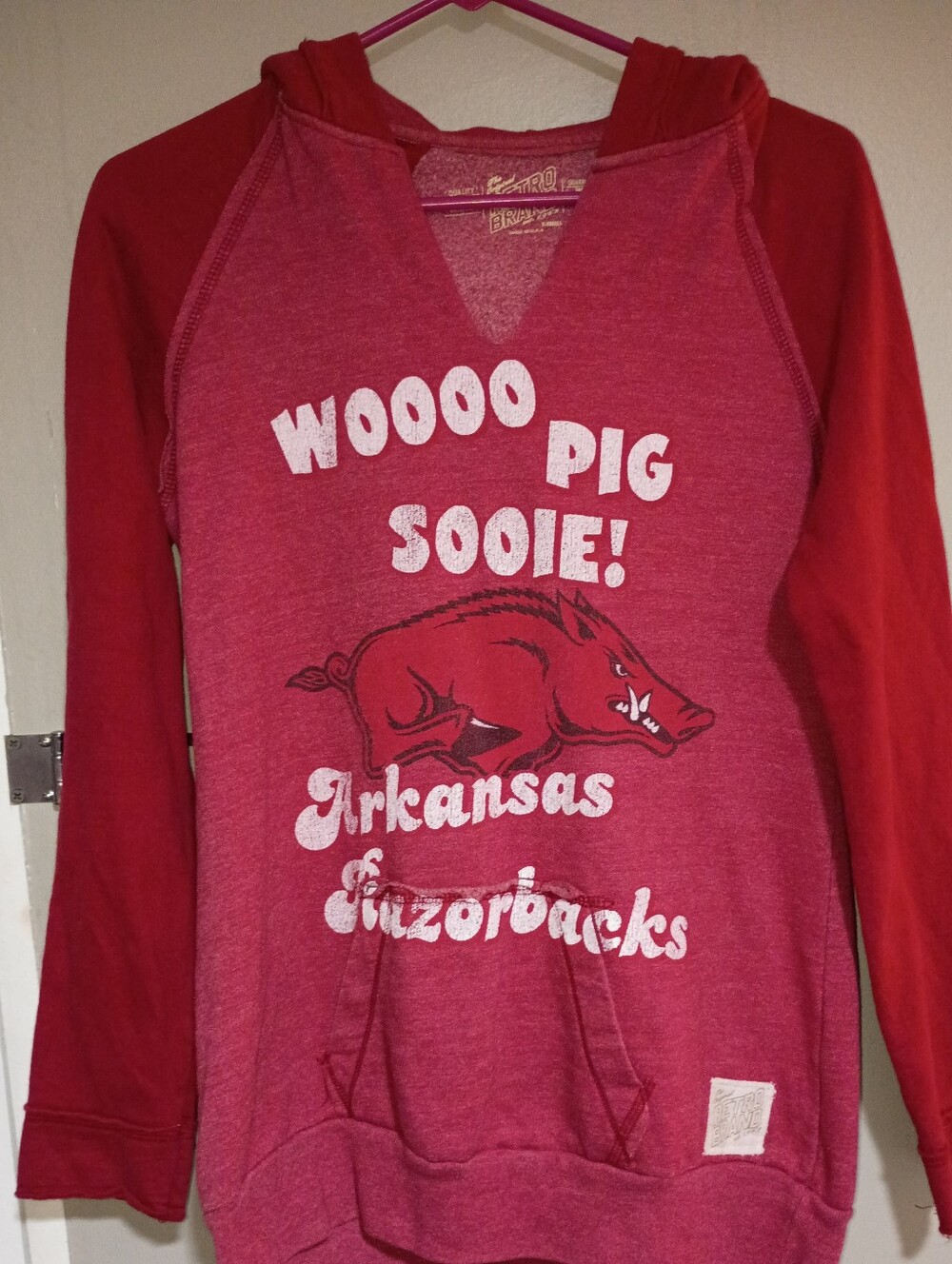 Etro Red and Heather Pink Raglan Hooded Sweatshirt with Graphic Razorback